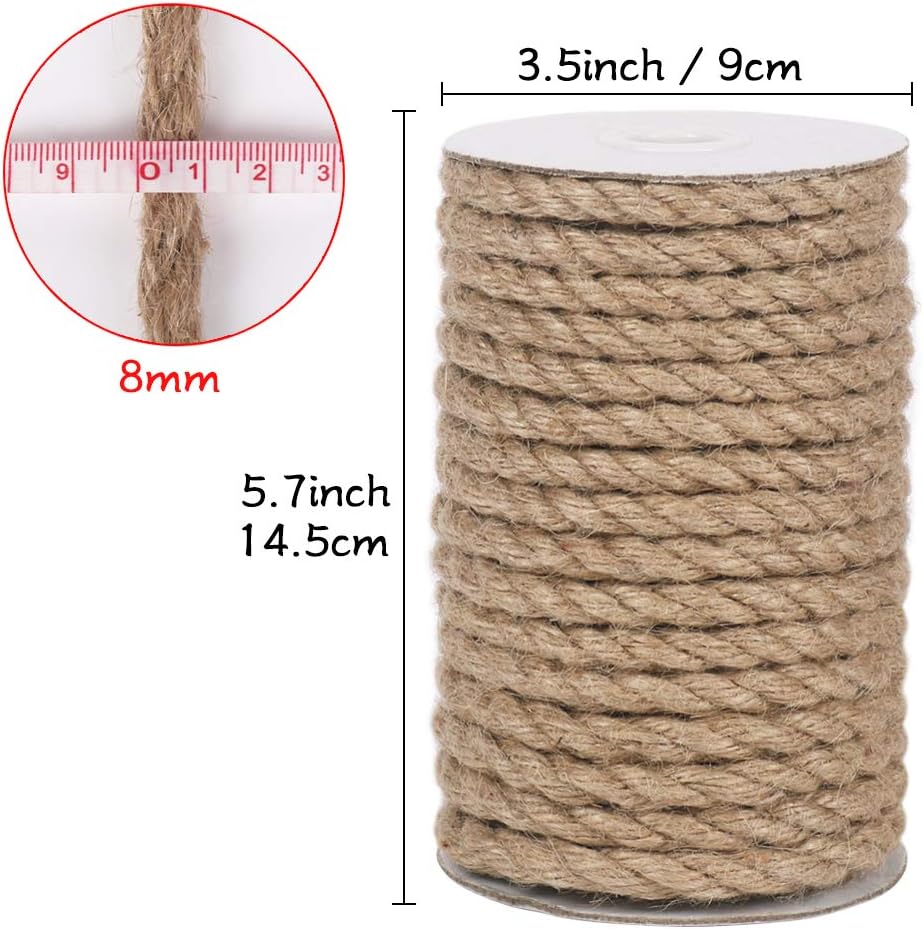 Vivifying Jute Rope, 50 Feet 8mm Natural Heavy Duty Twine for Crafts, Cat Scratch Post, Bundling and Hanging - Image 2