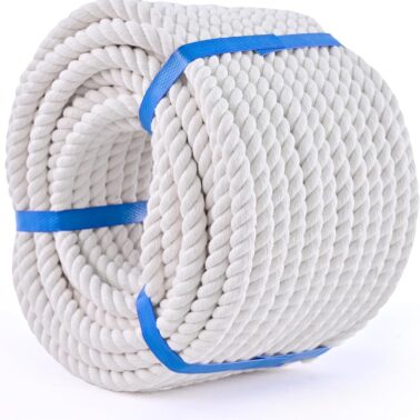 White Cotton Rope 1/2in × 50ft Natural Twisted,Available as Used for Tug of War, Navigation, Fitness and Making Handicrafts, etc