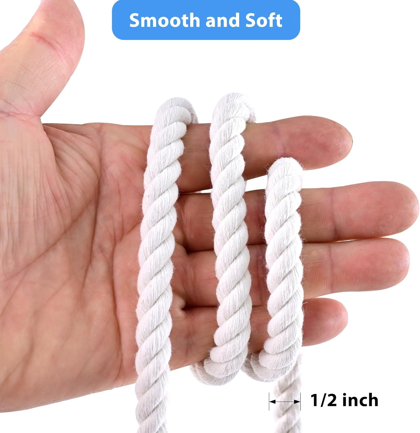 White Cotton Rope 1/2in × 50ft Natural Twisted,Available as Used for Tug of War, Navigation, Fitness and Making Handicrafts, etc - Image 2