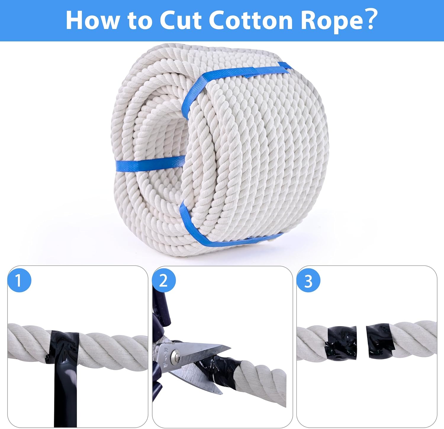 White Cotton Rope 1/2in × 50ft Natural Twisted,Available as Used for Tug of War, Navigation, Fitness and Making Handicrafts, etc - Image 4