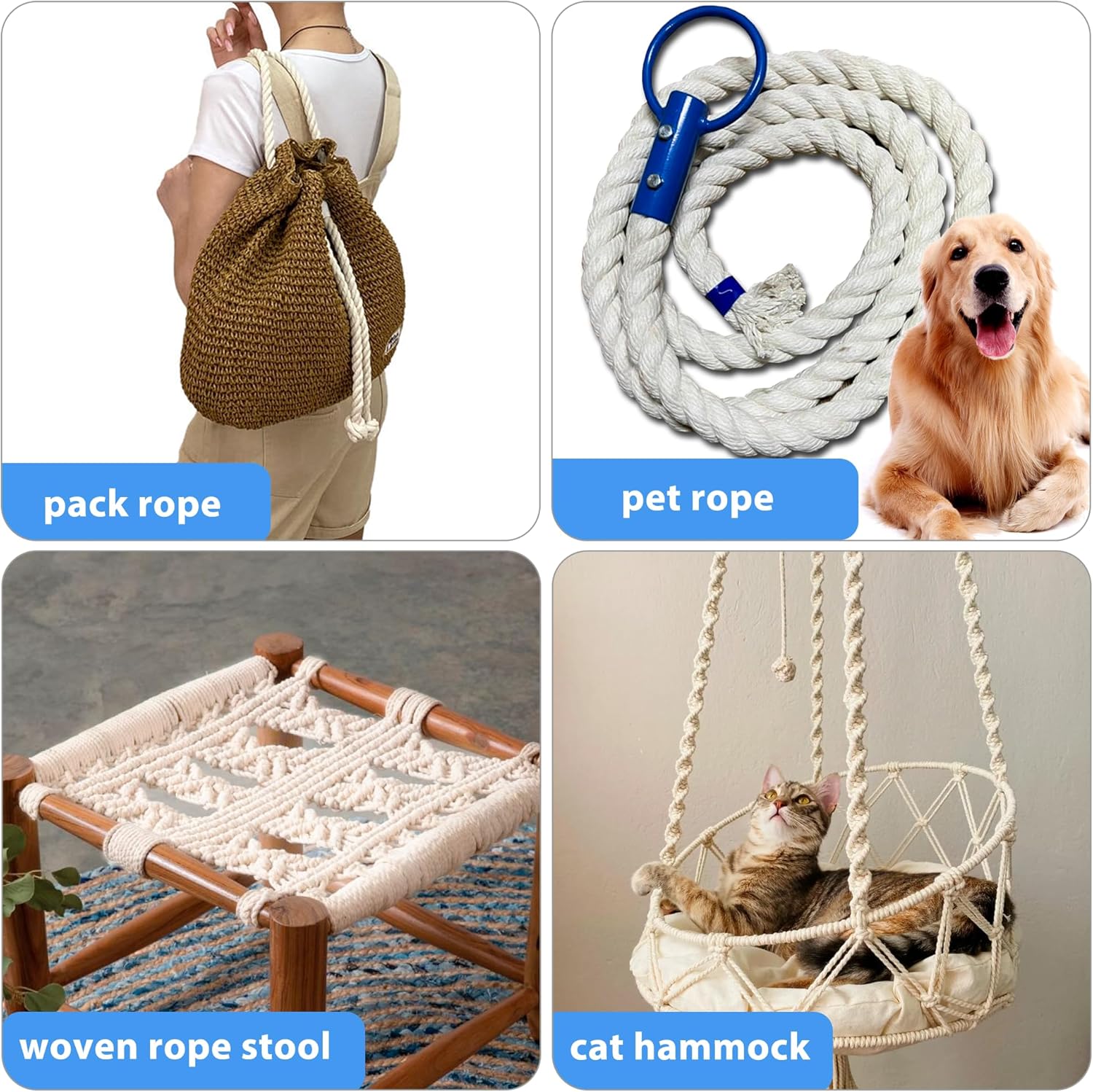 White Cotton Rope 1/2in × 50ft Natural Twisted,Available as Used for Tug of War, Navigation, Fitness and Making Handicrafts, etc - Image 5