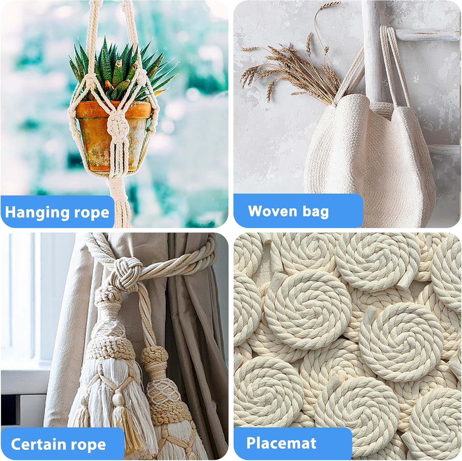 White Cotton Rope 1/2in × 50ft Natural Twisted,Available as Used for Tug of War, Navigation, Fitness and Making Handicrafts, etc - Image 6