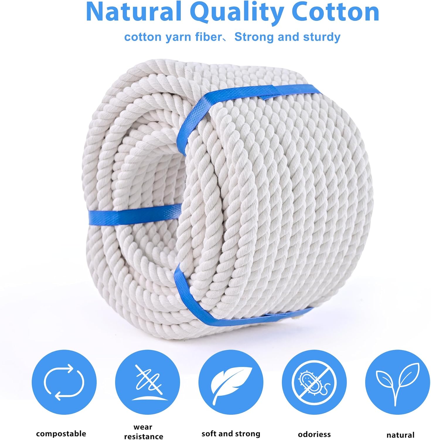 White Cotton Rope 1/2in × 50ft Natural Twisted,Available as Used for Tug of War, Navigation, Fitness and Making Handicrafts, etc - Image 7
