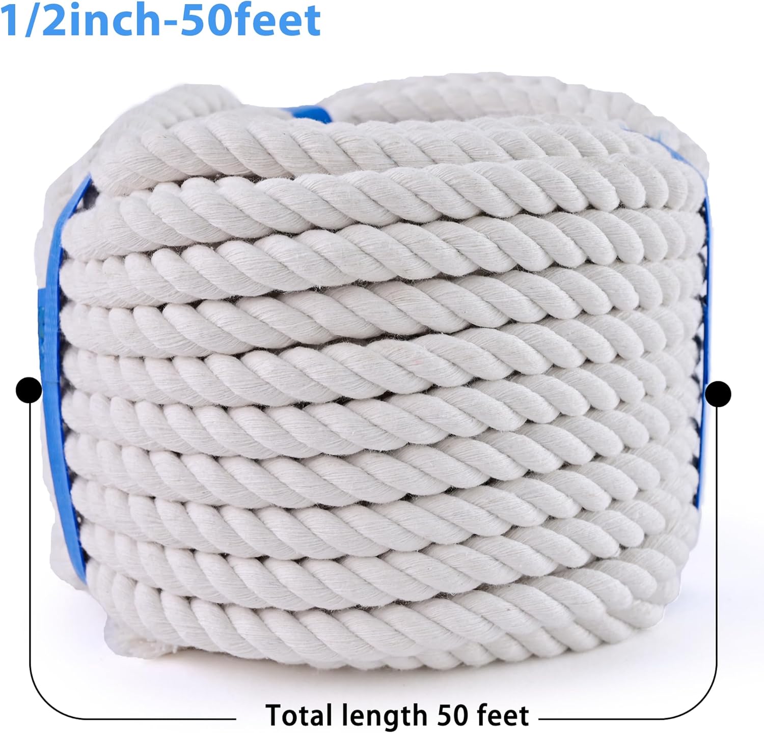 White Cotton Rope 1/2in × 50ft Natural Twisted,Available as Used for Tug of War, Navigation, Fitness and Making Handicrafts, etc - Image 9
