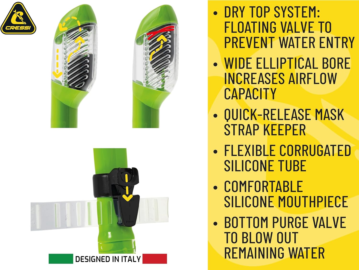 Cressi Adult Diving Dry Snorkel with Splash Guard and Top Valve - Supernova Dry: Designed in Italy - Image 4