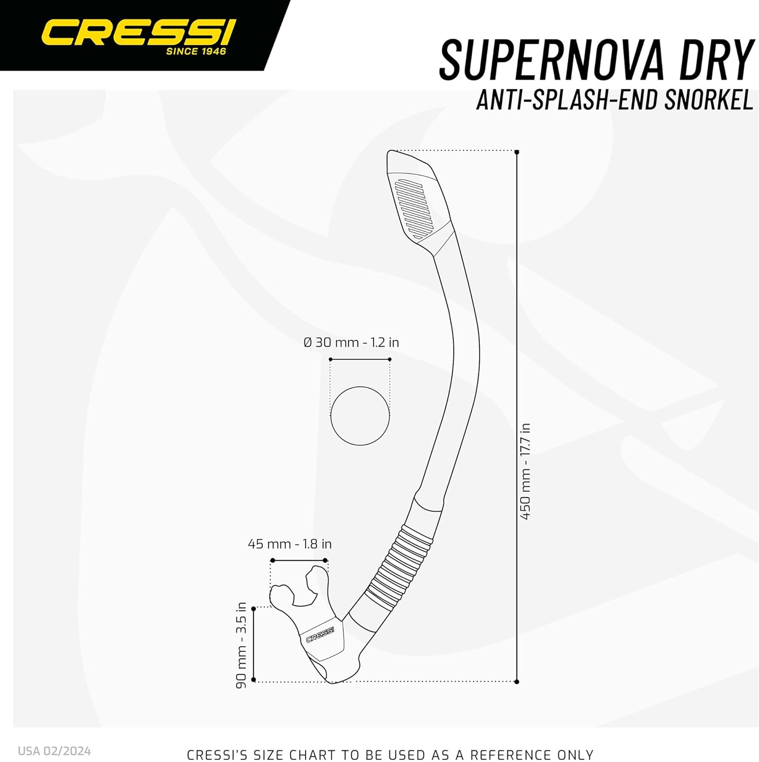 Cressi Adult Diving Dry Snorkel with Splash Guard and Top Valve - Supernova Dry: Designed in Italy - Image 5