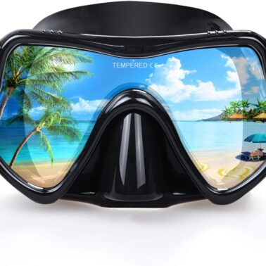 Adult Diving Mask Scuba Snorkel Mask with Tempered Glass Lens Professional Freediving Mask for Men Women Liquid Silicone Seal Anti-Fog Wide View Dive Mask for Underwater Swimming Ocean Exploration