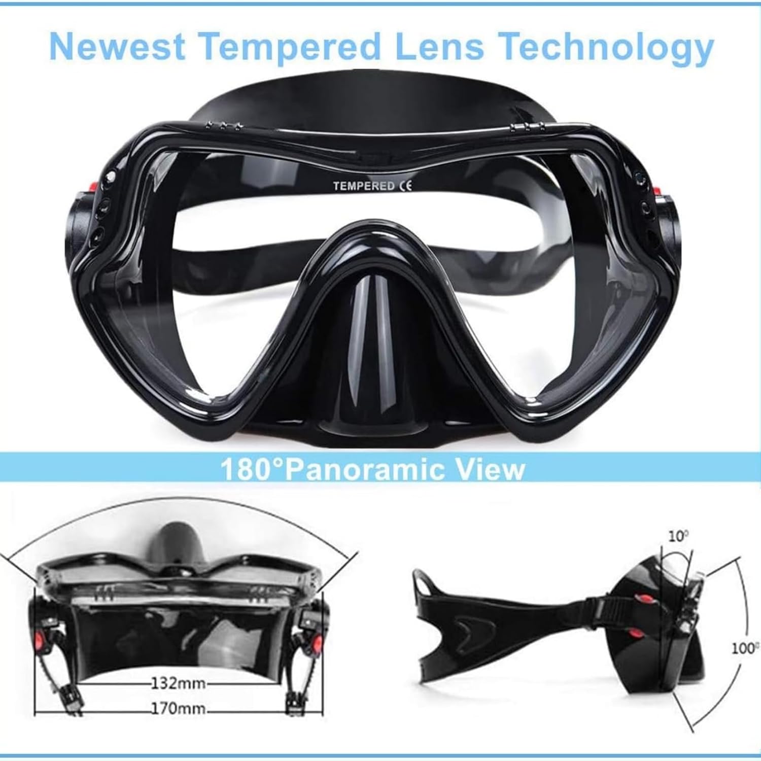 Adult Diving Mask Scuba Snorkel Mask with Tempered Glass Lens Professional Freediving Mask for Men Women Liquid Silicone Seal Anti-Fog Wide View Dive Mask for Underwater Swimming Ocean Exploration - Image 3