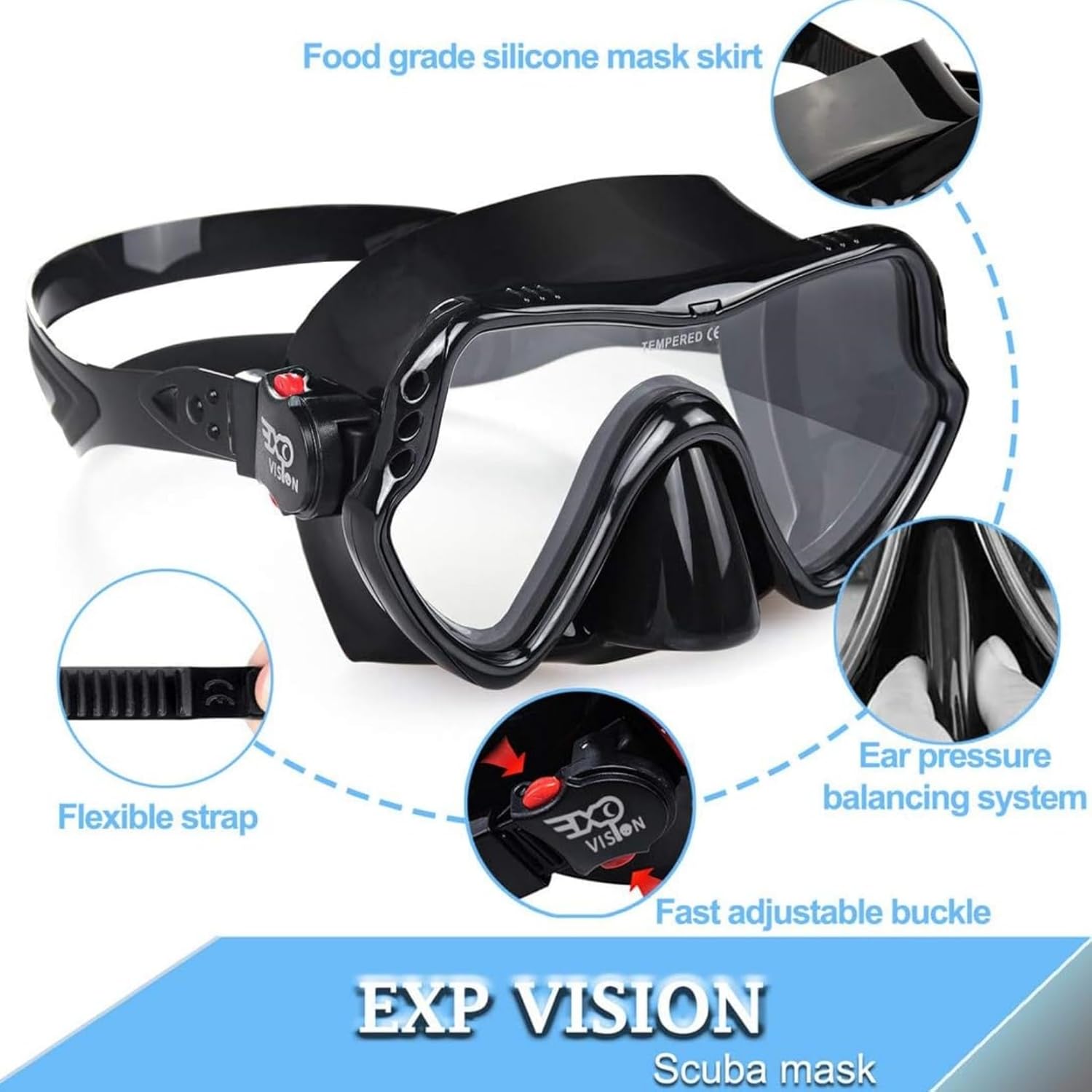 Adult Diving Mask Scuba Snorkel Mask with Tempered Glass Lens Professional Freediving Mask for Men Women Liquid Silicone Seal Anti-Fog Wide View Dive Mask for Underwater Swimming Ocean Exploration - Image 5
